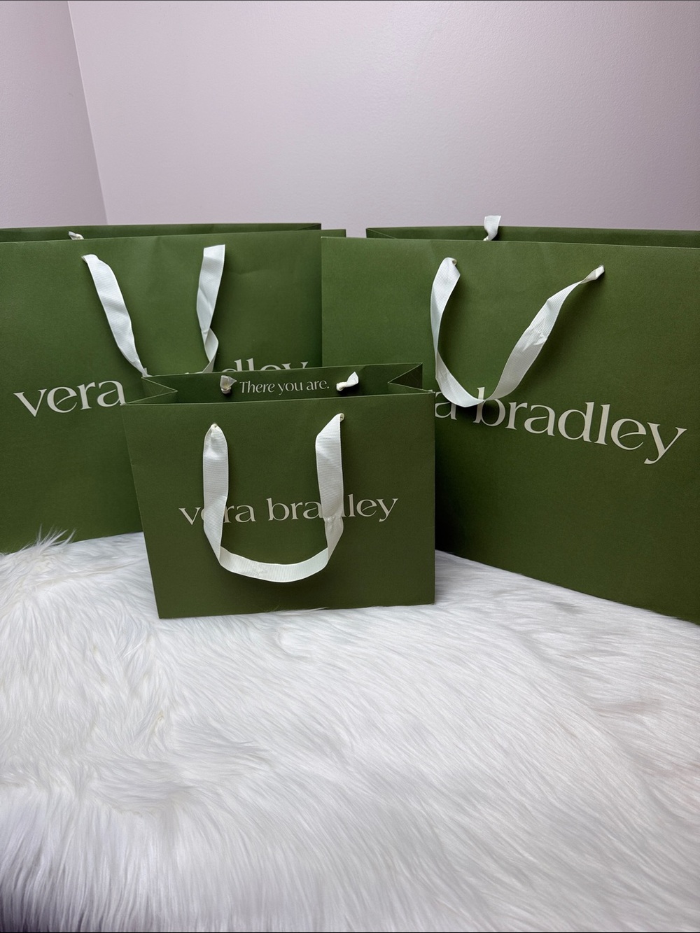 (3) Vera Bradley Green & White Designer Gift Bags, Shopping Bag